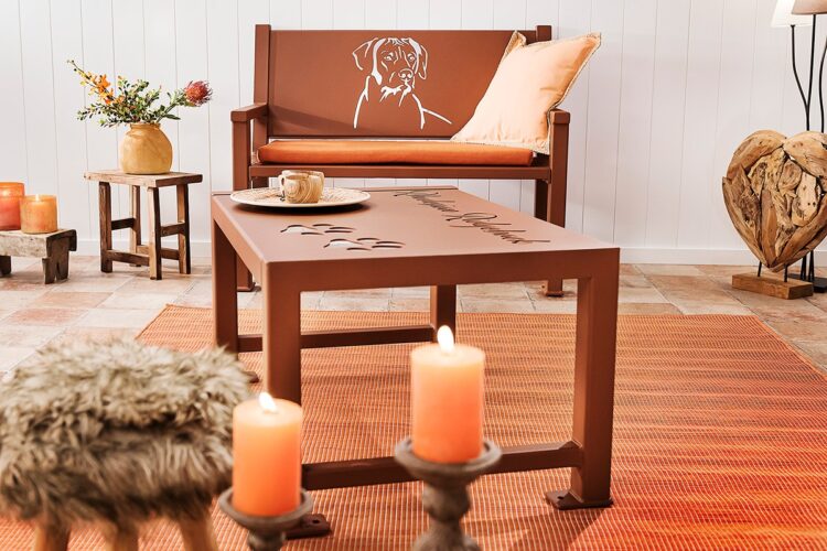 Nostalgia P 500 | »Rhodesian Ridgeback Kopf« | Rost + Tisch | Joy + »Pfoten« | Rost > alle Tische siehe Preisliste