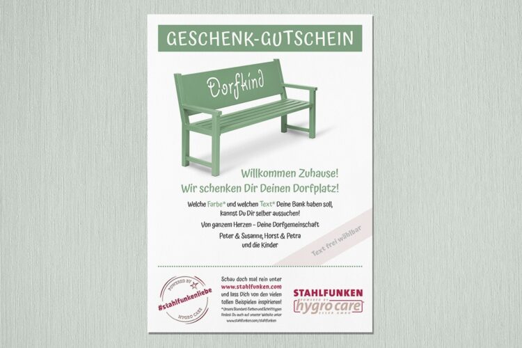 Mustergutschein mit Bank Nostalgia P 502 in Green Factory