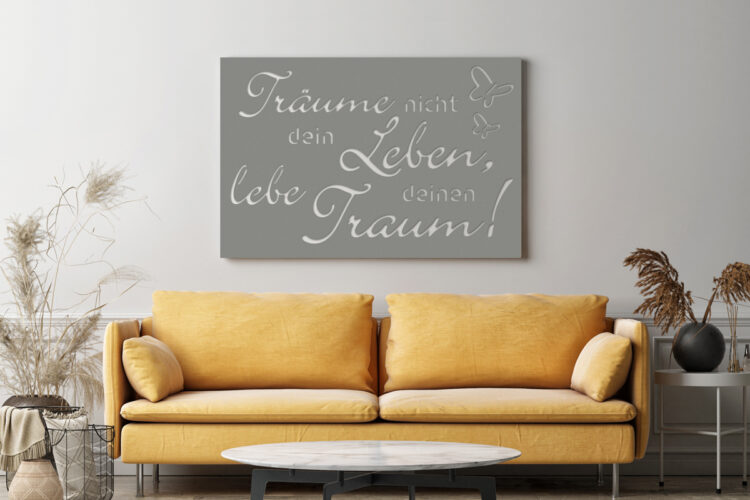 120 x 80 cm | Handwriting + Coutout + »Schmetterlinge« | Grau-Aluminium