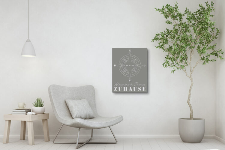70 x 90 cm | Special + Handwriting + »Kompass« | Grau-Aluminium